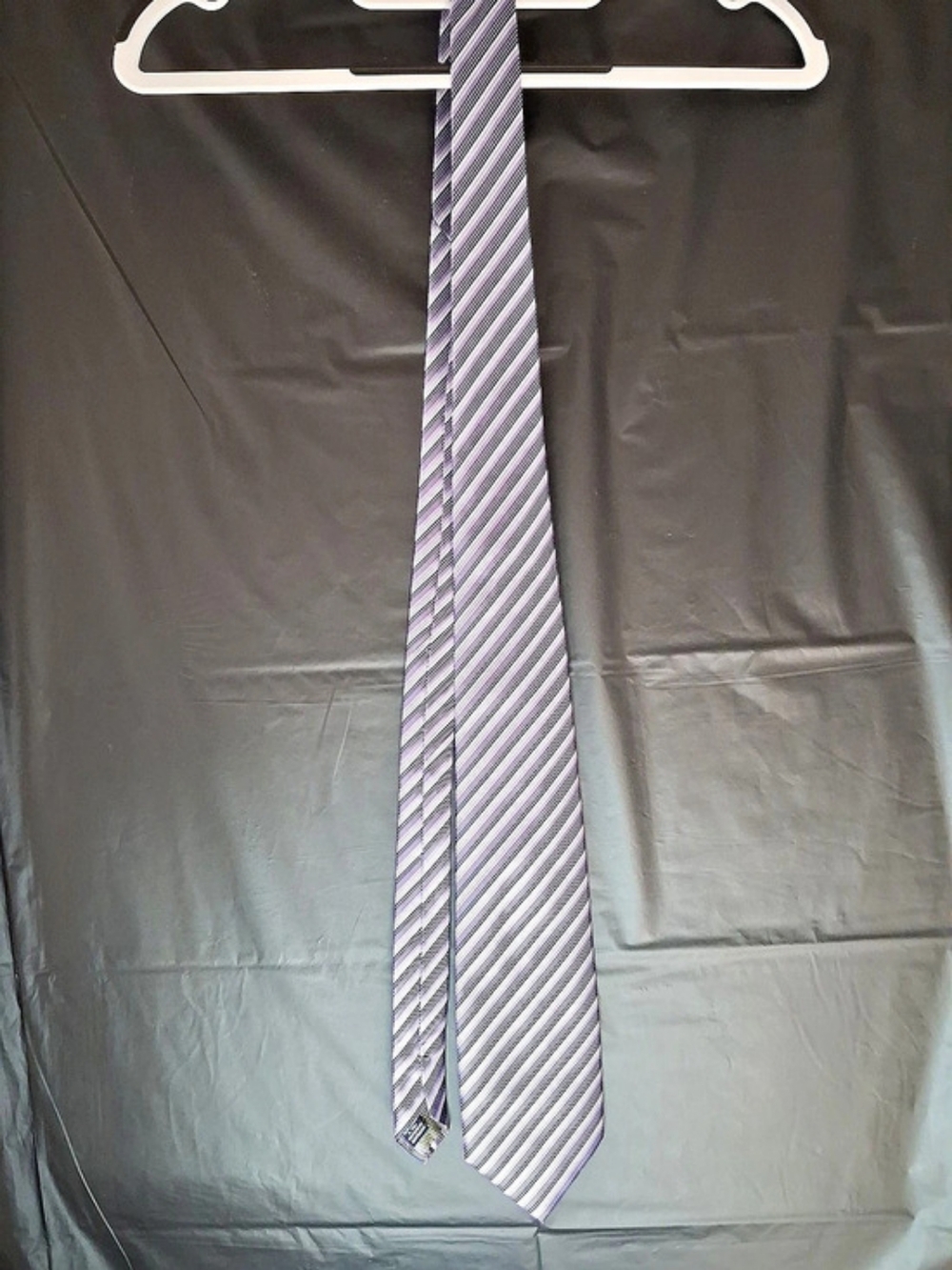 Stafford Striped Silk Tie in Purple & Gray Like New